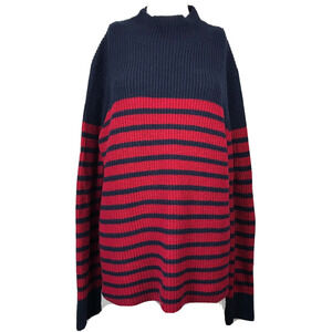 GAP Sweater Womens Sz XL Red Navy Blue Striped Cotton‎ Mock Neck Cozy